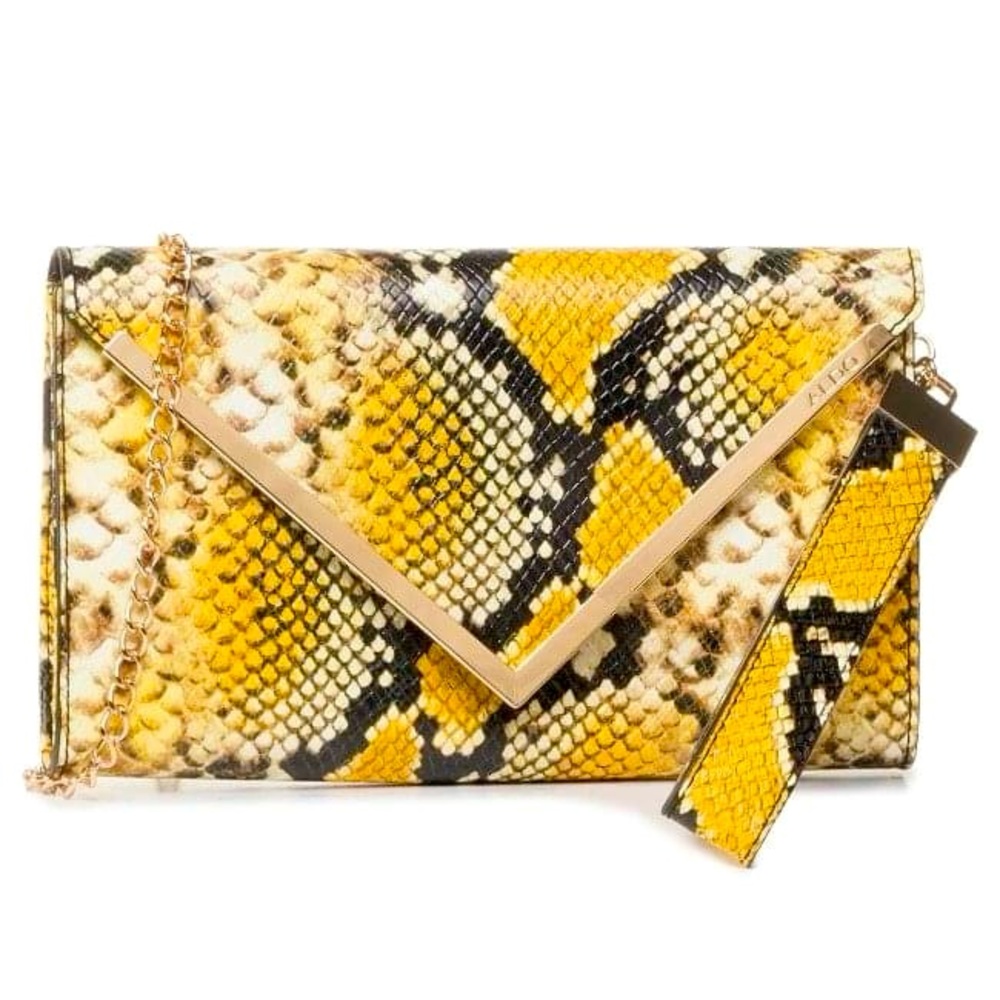 Yellow Snake Skin Aldo Clutch